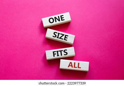 One Size Fits All Symbol. Concept Words One Size Fits All On Wooden Blocks. Beautiful Red Background. Business And One Size Fits All Concept. Copy Space.