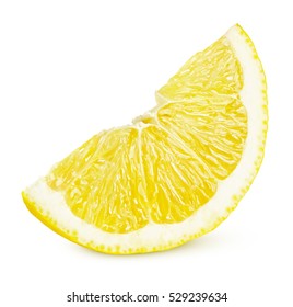 One slice of lemon citrus fruit isolated on white background. Lemon slice with shadow