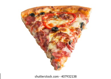 one slice of pizza on a white