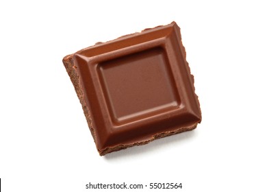 One Square Piece Of Chocolate Bar, Isolated On White.