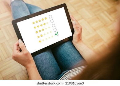 One Star Review. Internet Satisfaction Survey. Unsatisfied Customer Background. Low Quality Review. Rate Us Site. Customer Rating Background. Girl Holding Tablet. Bad Customer Experience.