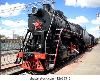 One Of The Steam Locomotives In Moscow Museum Of Railway