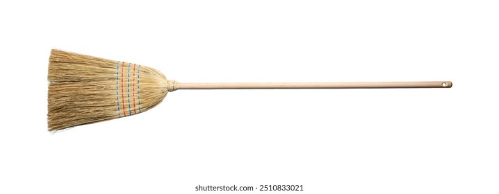 One straw broom isolated on white. Cleaning tool