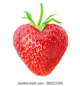 One strawberry heart isolated on white background