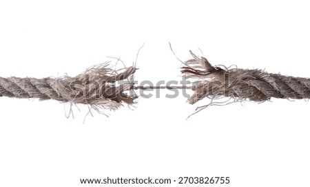 One string connecting almost torn rope isolated on white