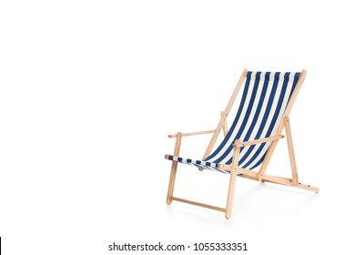 One Striped Beach Chair, Isolated On White