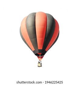 One striped orange and black hot air balloon isolated on a white background.