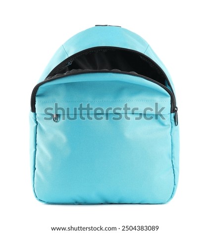 One stylish light blue backpack isolated on white