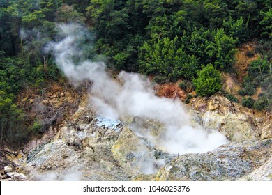 One of the Sulphur Springs inside the now collapsed La Soufriere drive-through volcano in St Lucia, Caribbean. 