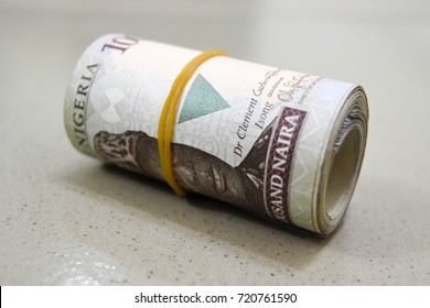 One Thousand Naira Note Rolled With Rubber Band Nigerian Money