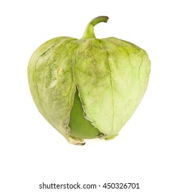 One Tomatillo Isolated On White Background.