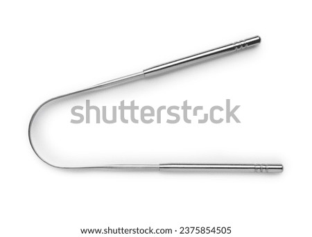 One tongue cleaner isolated on white, top view. Dental care