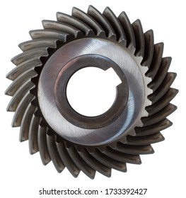 one twin stainless steel gears close up view from top