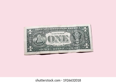 One US dollar bank note isolated on a pastel pink background. Minimal cash concept.
