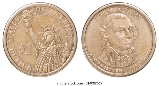 One US Dollar Coin On A White Background