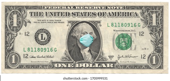 One usd dollar with face mask economic and health concept
