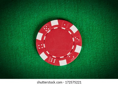 One Vignette Macro Red Poker Chip On Green Table