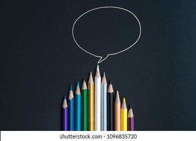 One Voice Communication, One Vote Election, White Color Pencil Lead Other Share Idea On Black Background With Copy Space