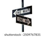 One way signs on a post isolated on white transparent, New York city USA