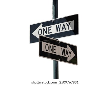 One way signs on a post isolated on white transparent, New York city USA - Powered by Shutterstock