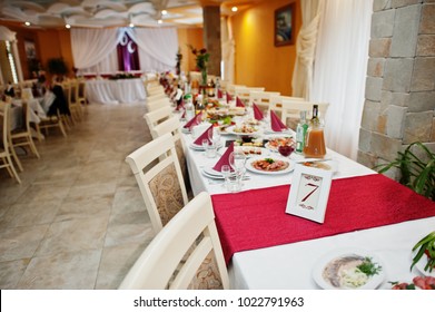 One of the wedding decorated tables with number on it.