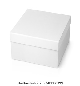 One White Square Box Isolated On White Background With Clipping Path