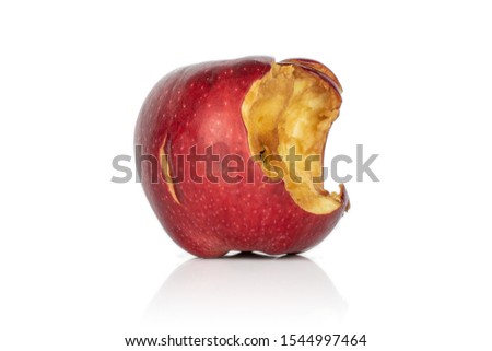 One whole bitten fresh apple red delicious isolated on white background