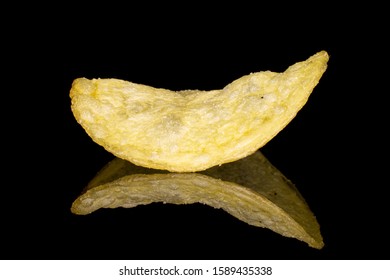 One Whole Crisp Potato Chip Isolated On Black Glass