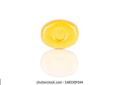 One Whole Orange Colourful Hard Candy Isolated On White Background