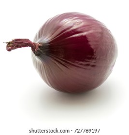 One Whole Peeled Red Onion Bulb Isolated On White Background