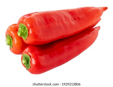 One Whole Red Capsicum Hot Chili Pepper (sweet Bell, Paprika, Cayenne, Chilli, Jalapeno, сubanelle, Hungarian Wax Pepper) Isolated On White Background.