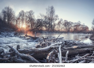 one winter on a river near the dam erected Belarus beavers