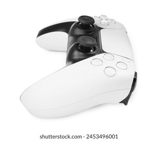 One wireless game controller isolated on white