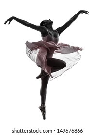 One  Woman   Ballerina Ballet Dancer Dancing In Silhouette On White Background