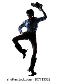 One Woman Cowgirl  Dancer Happy Dancing Country Music In Studio Isolated On White Background