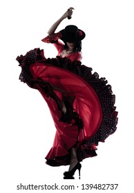 One Woman Gypsy Flamenco Dancing Dancer On Studio Isolated White Background