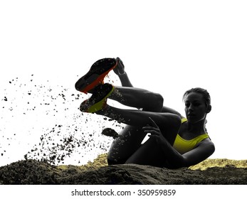 One Woman Praticing Long Jump Silhouette In Studio Silhouette Isolated On White Background