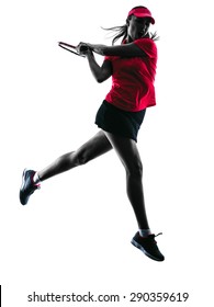 One Woman Tennis Player Sadness In Studio Silhouette Isolated On White Background