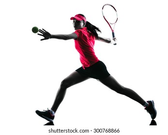 one woman tennis player sadness in studio silhouette isolated on white background