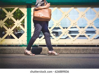 One Woman Walking On Pyrmont Bridge , Sydney