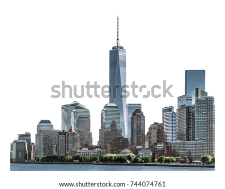 One World Trade Center, landmarks of New York City and high-rise building in Lower Manhattan, isolated white background with clipping path