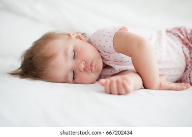 One Year Old Baby Girl Sleeping.