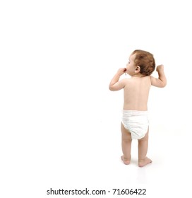 One Year Old Baby Walking Isolated With Large Copy-space