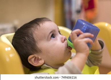 One Year Old Boy Drinking Out Of Sippy Cup