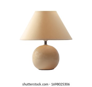 One Yellow Table Lamp With Lamp Shade On White Background, Isolated