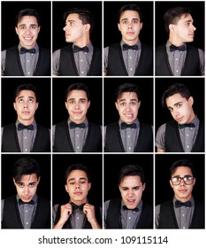 One Young Man, Many Faces.  Set Of Facial Expressions.