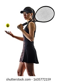 one young tennis player asian woman isolated in studio silhouette on white brackground