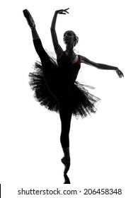 one  young woman ballerina ballet dancer dancing with tutu in silhouette studio on white background