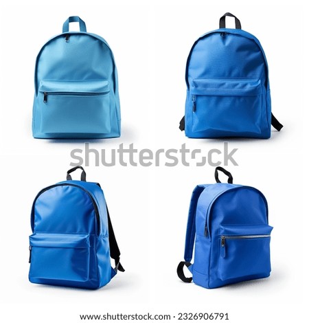One-color school backpack on a white background. School backpack mockup. A set of blue backpacks.
