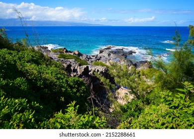Oneloa Beach along the Kapalua Coastal Trail on West Maui, Hawaii - Rocky coastline near the resort area